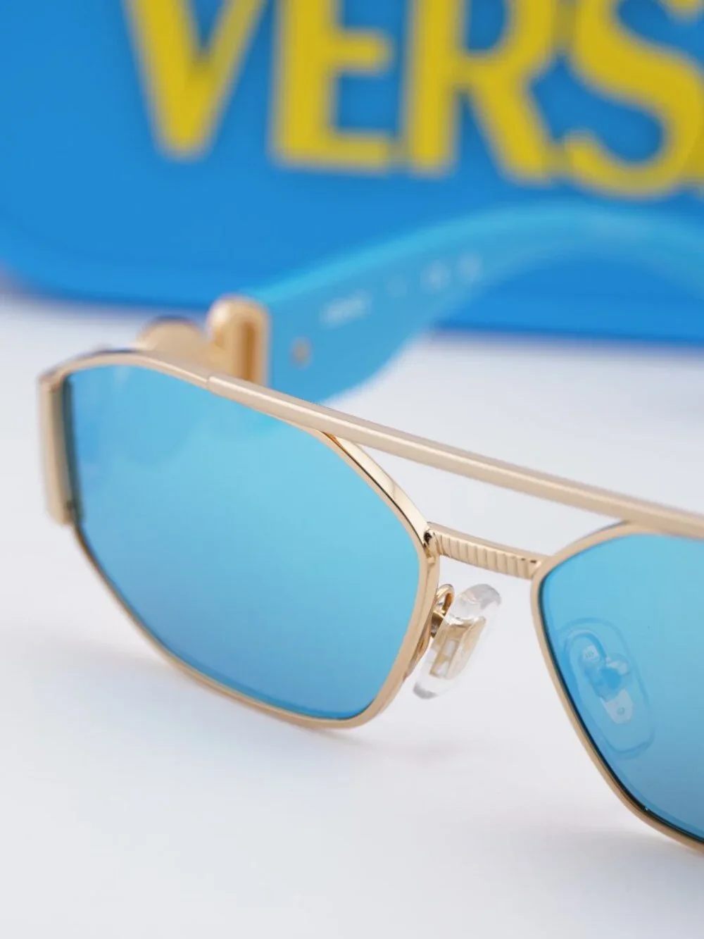 Versace Kids VK2003 100255 Rectangle Sunglasses - Gold/Light Green Mirror Blue